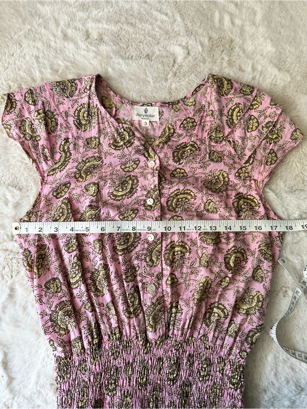 Perry Walker Collective Pink Floral Smocked Mini Dress 100% Cotton 3 Med - Picture 2 of 11